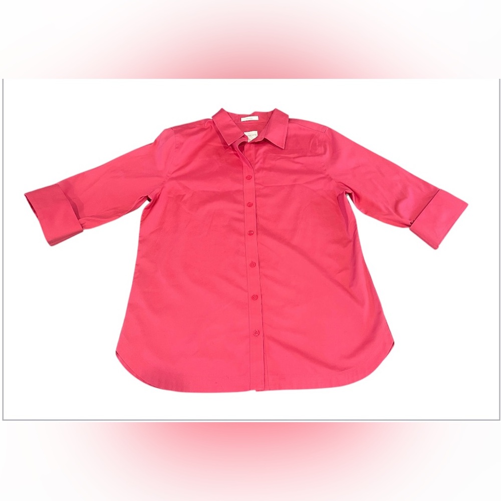 🌺CHICO’S No Iron 3/4 Sleeve Button Down Casual Shirt/Blouse Women Sz 0 (Small)🌺